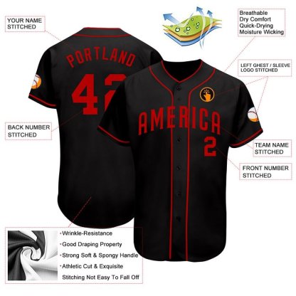 Custom Black Red Baseball Jersey
