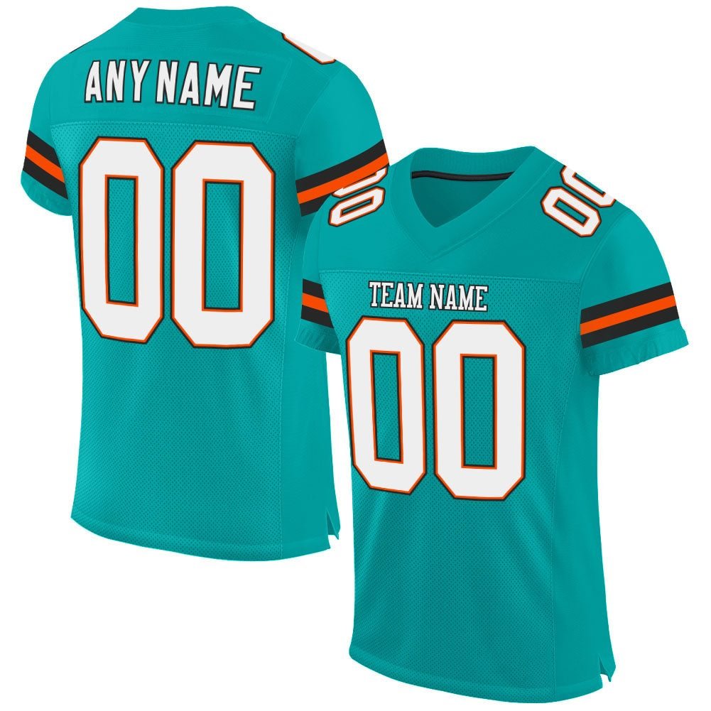 Custom Aqua White-Orange Mesh Football Jersey