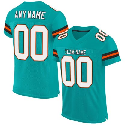 Custom Aqua White-Orange Mesh Football Jersey