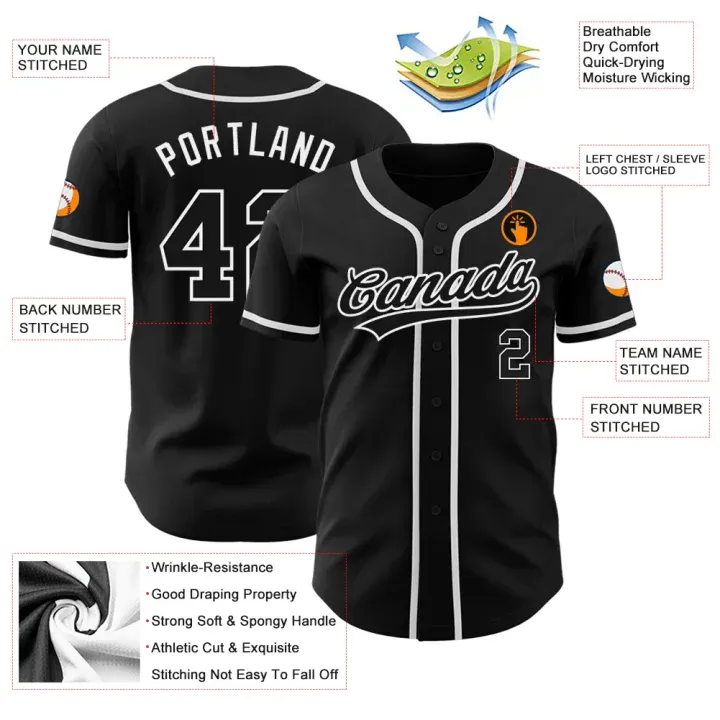 Custom Black White Baseball Jersey