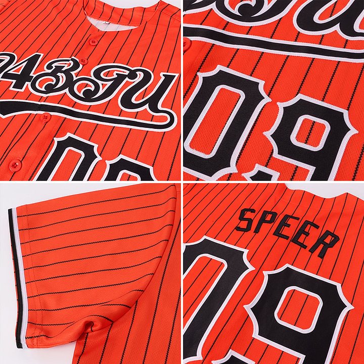 Custom Orange Black Pinstripe Black-White Baseball Jersey