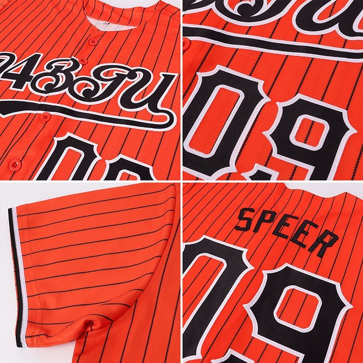 Custom Orange Black Pinstripe Black-White Baseball Jersey