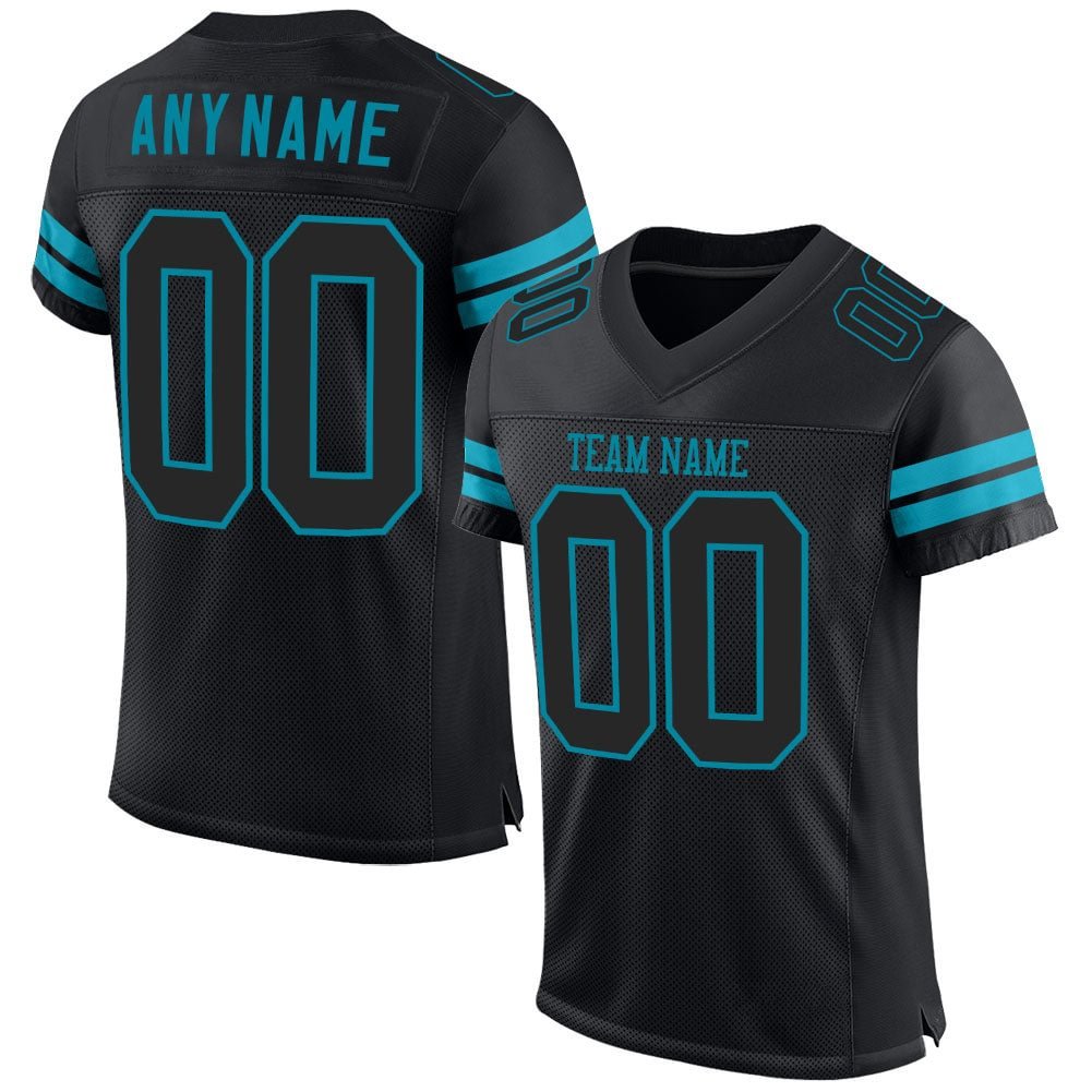 Custom Black Black-Teal MeshFootball Jersey