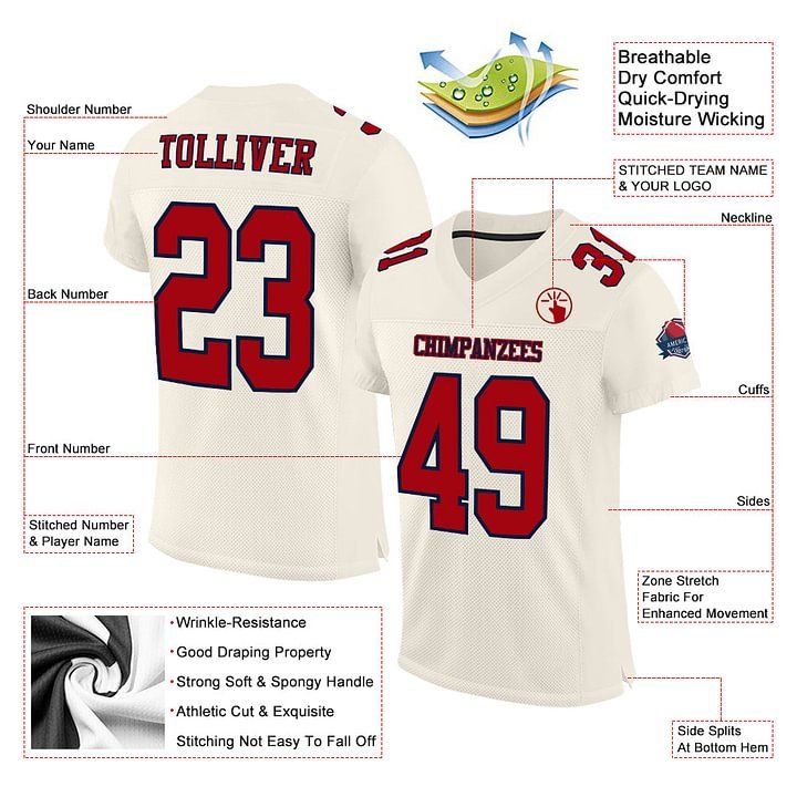 Custom Cream Red-Navy Mesh Football Jersey