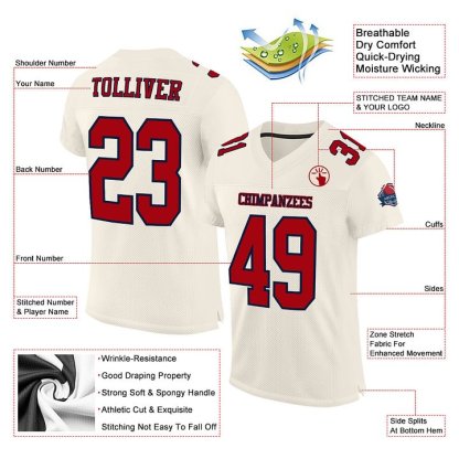 Custom Cream Red-Navy Mesh Football Jersey