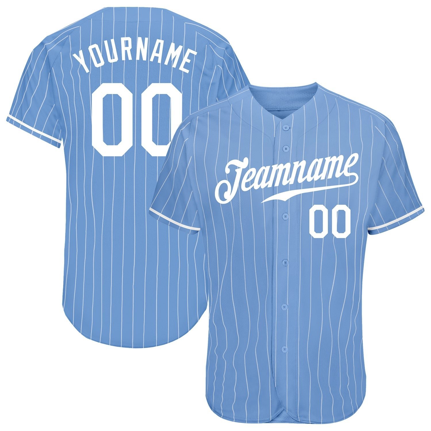 Custom Light Blue White Pinstripe White Baseball Jersey