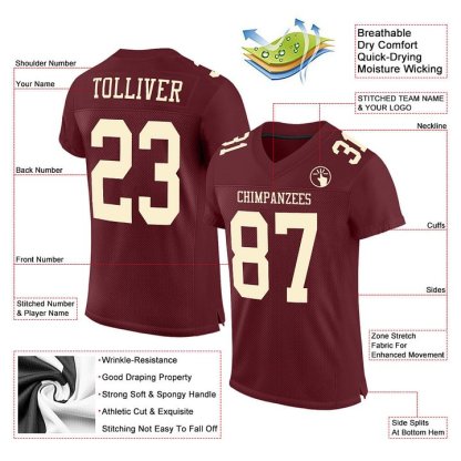 Custom Burgundy Cream Mesh Football Jersey