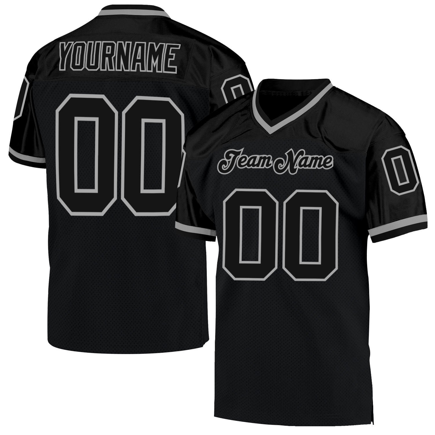 Custom Black Black-Gray Mesh Throwback Football Jersey