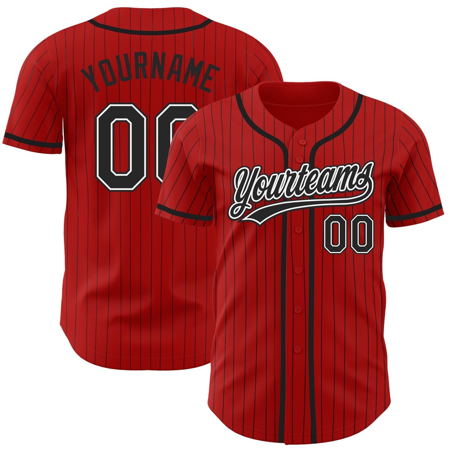 Custom Red Black Pinstripe Black-White Baseball Jersey