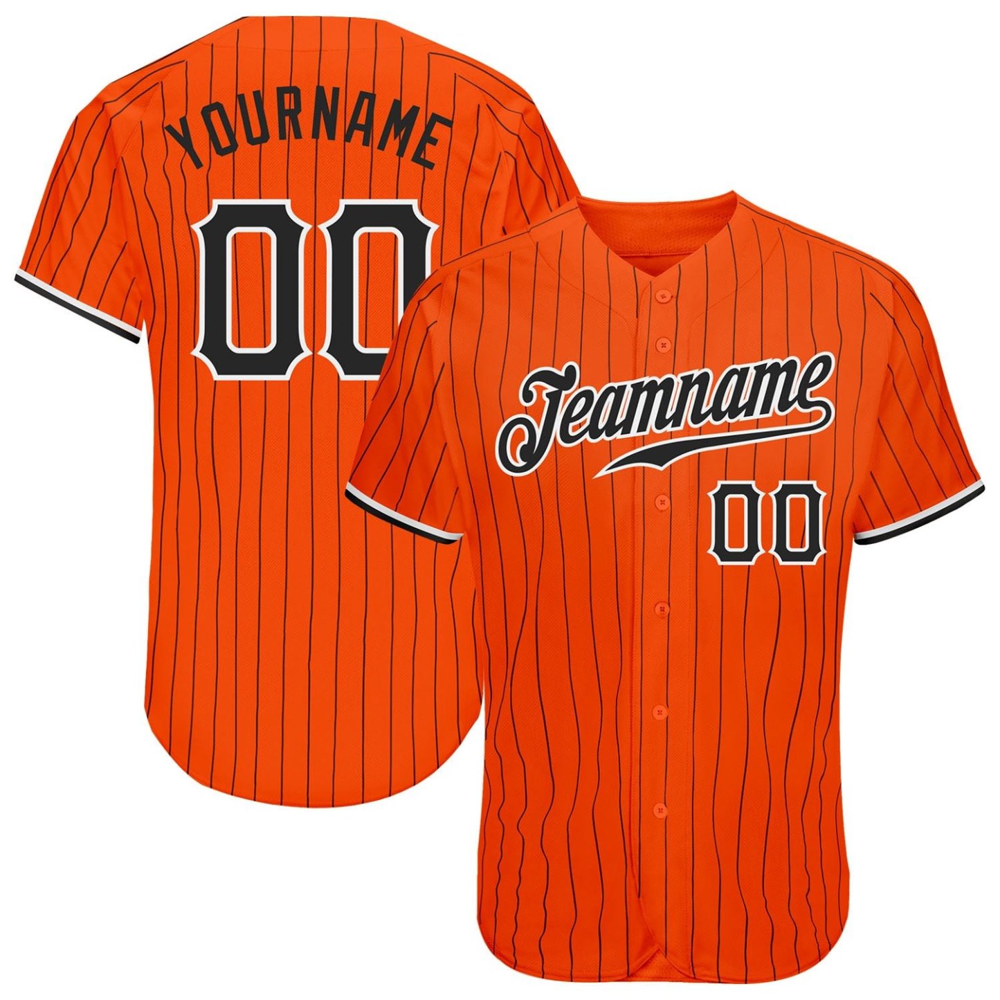Custom Orange Black Pinstripe Black-White Baseball Jersey