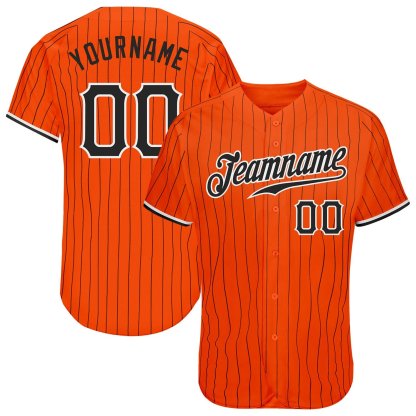 Custom Orange Black Pinstripe Black-White Baseball Jersey