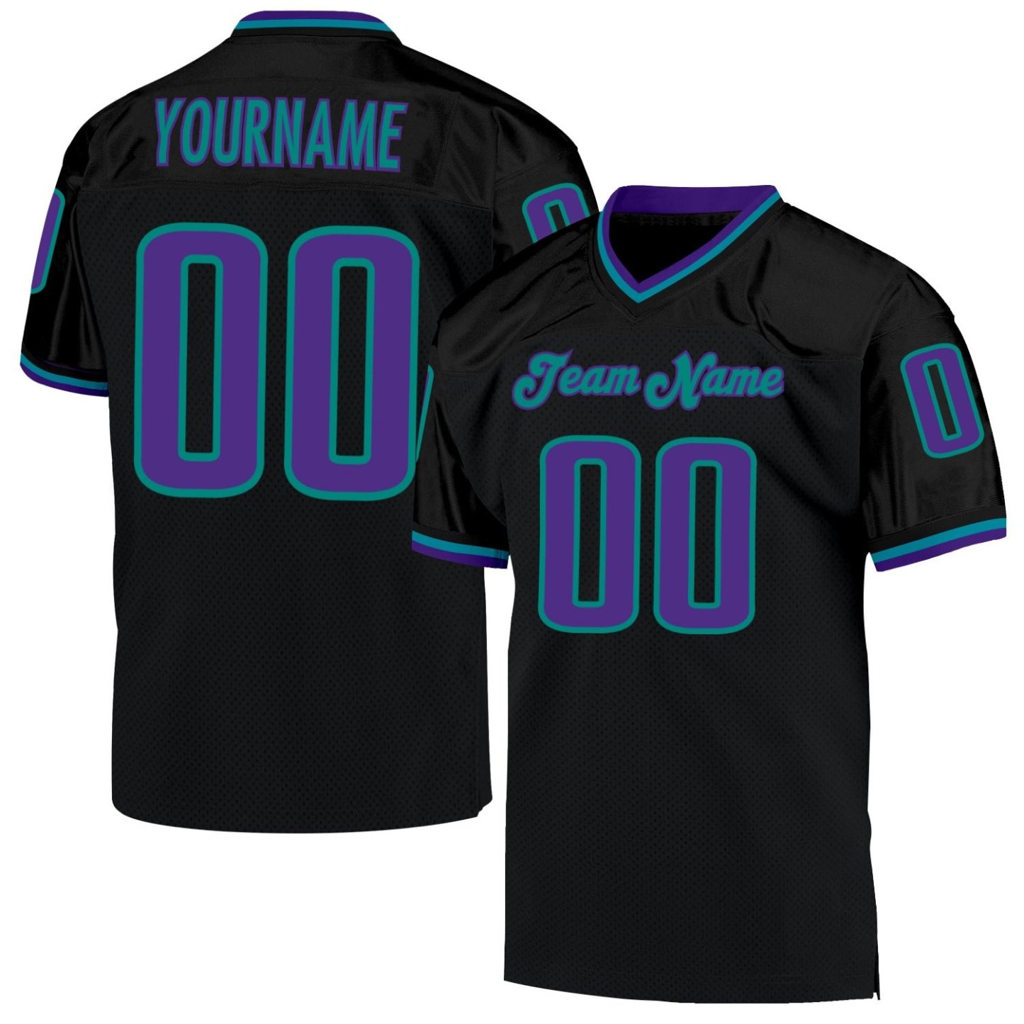 Custom Black Purple-Aqua Mesh Throwback Football Jersey