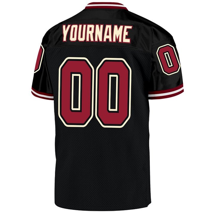 Custom Black Cardinal-Cream MeshThrowback Football Jersey