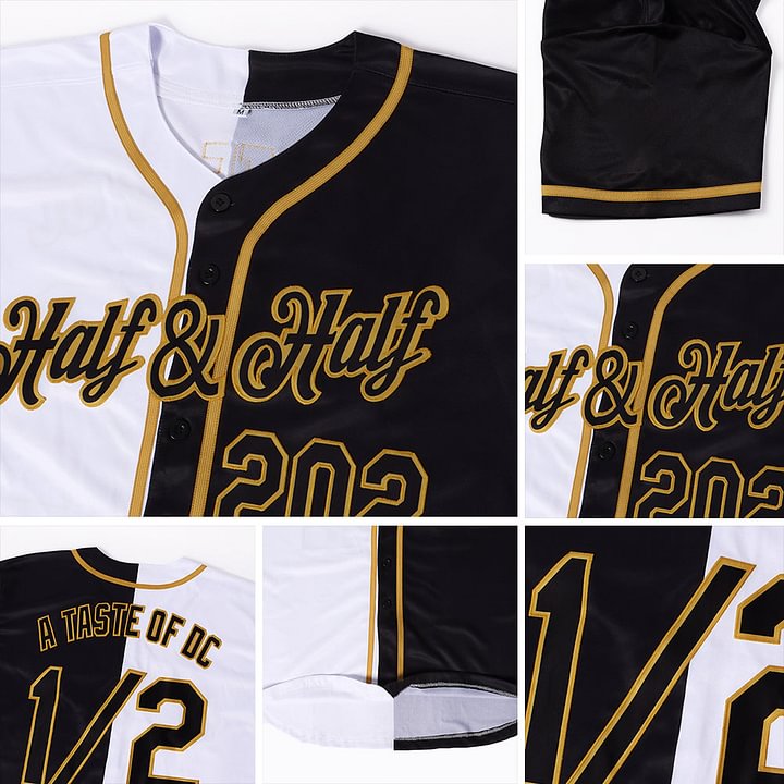 Custom White-Black Old Gold Split Fashion Baseball Jersey