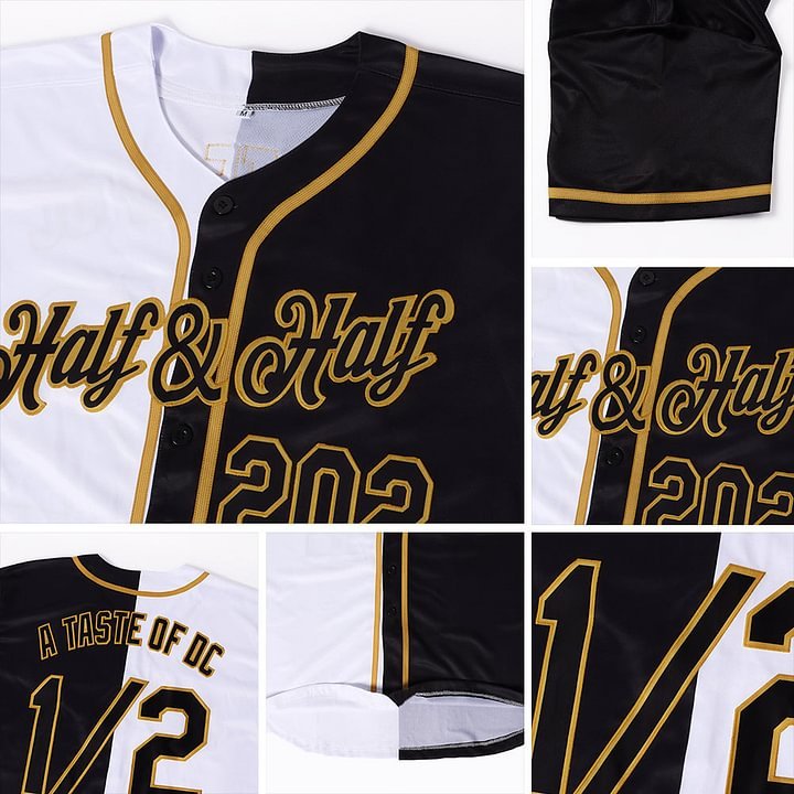 Custom White-Black Old Gold Split Fashion Baseball Jersey
