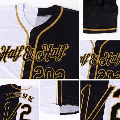 Custom White-Black Old Gold Split Fashion Baseball Jersey