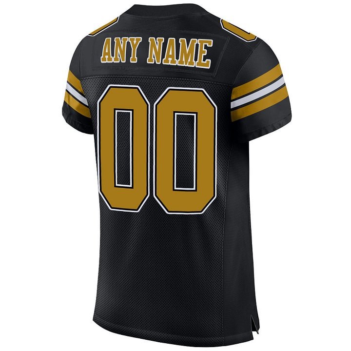 Custom Black Old Gold-White Mesh Football Jersey