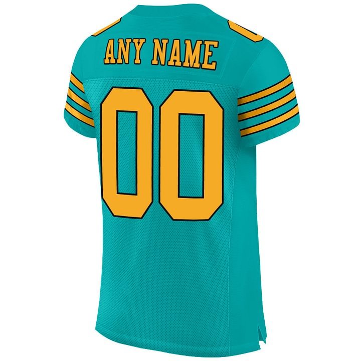 Custom Aqua Gold-Black Mesh Football Jersey