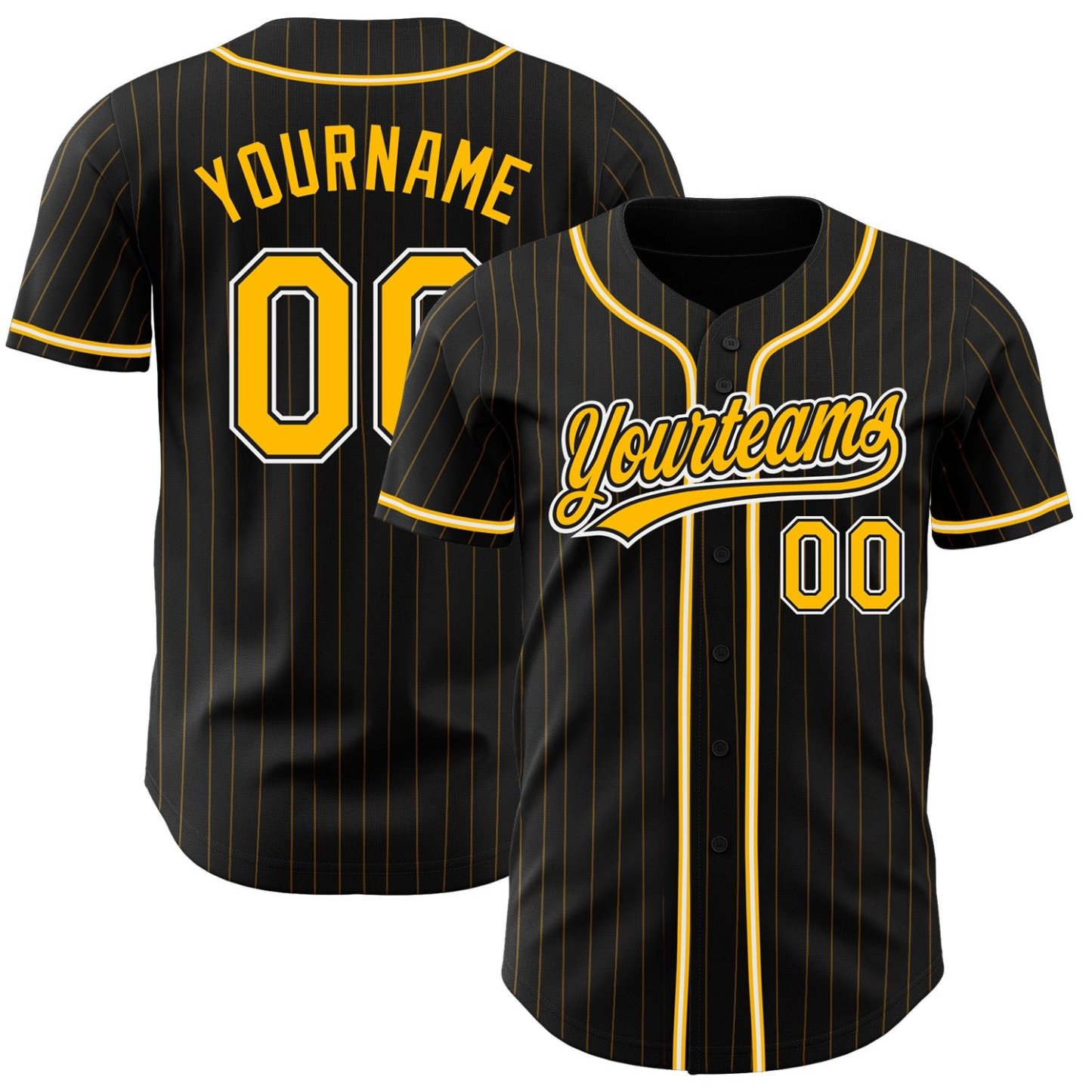 Custom Black Gold Pinstripe Gold-White Baseball Jersey