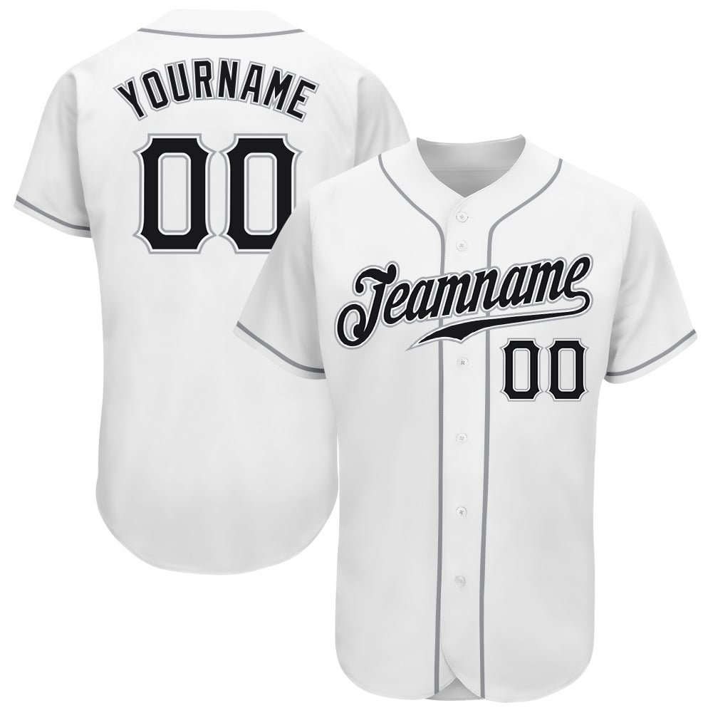 Custom White Black-Gray Baseball Jersey
