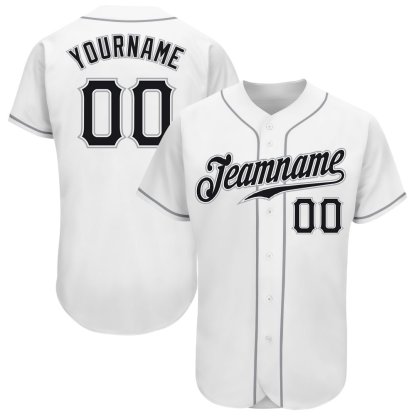 Custom White Black-Gray Baseball Jersey