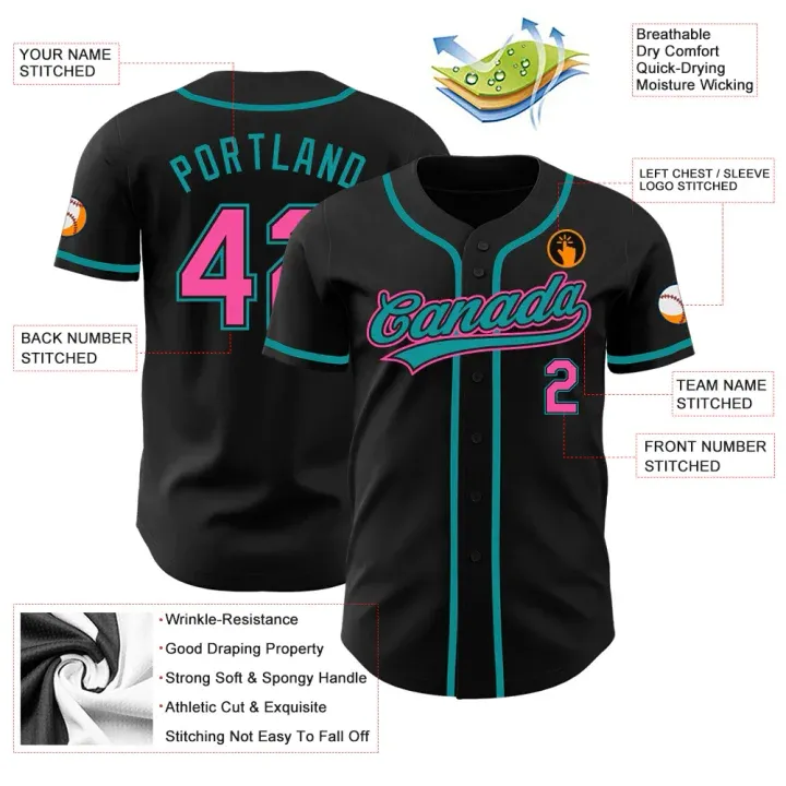 Custom Black Pink Baseball Jersey