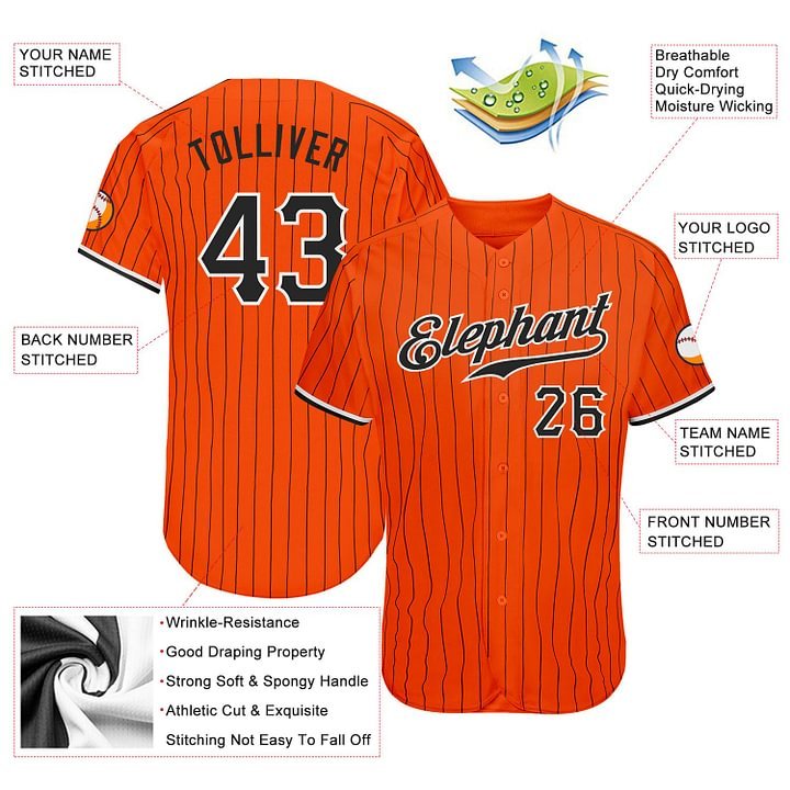 Custom Orange Black Pinstripe Black-White Baseball Jersey