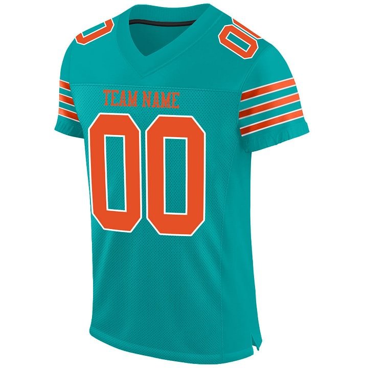 Custom Aqua Orange-White Mesh Football Jersey