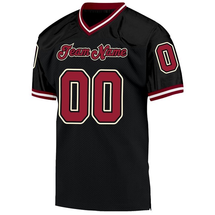Custom Black Cardinal-Cream MeshThrowback Football Jersey