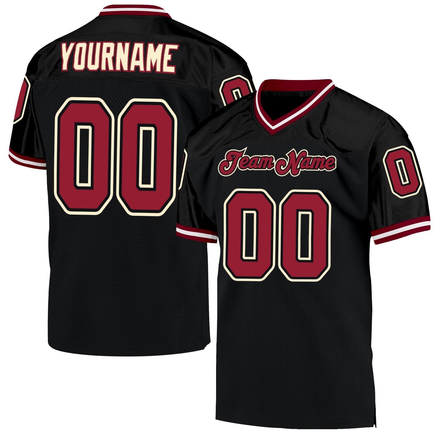 Custom Black Cardinal-Cream MeshThrowback Football Jersey