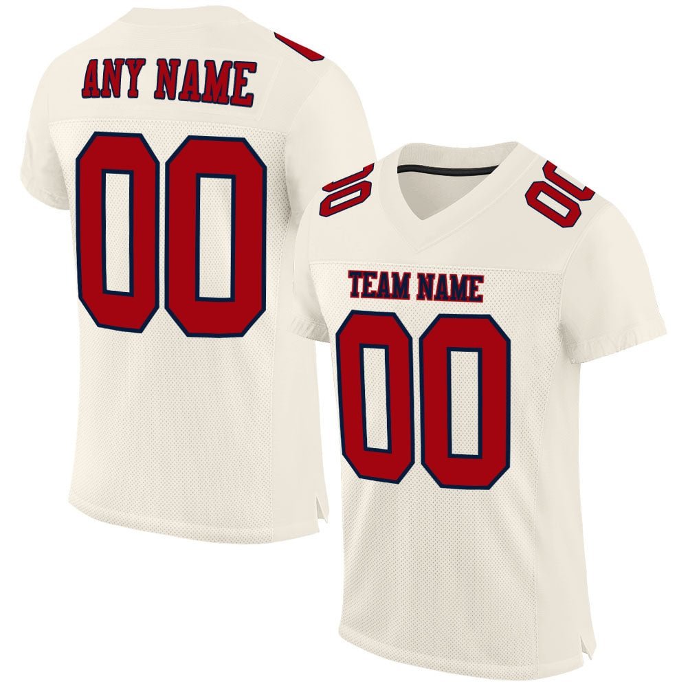 Custom Cream Red-Navy Mesh Football Jersey