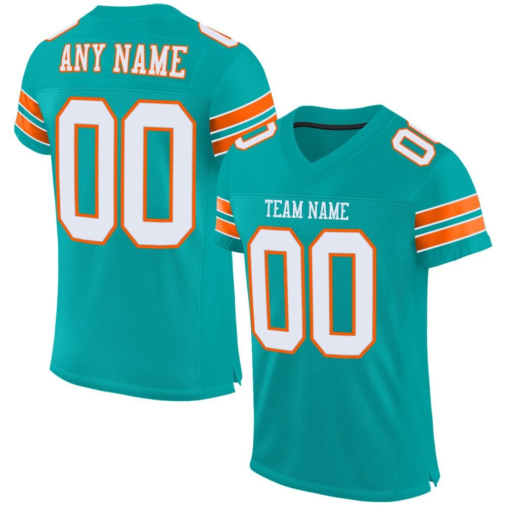 Custom Aqua White-Orange Mesh Football Jersey