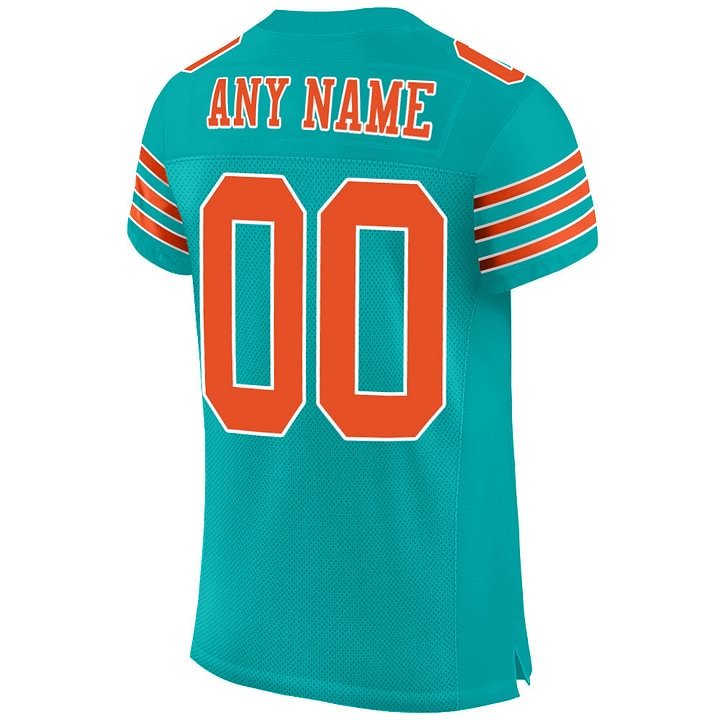 Custom Aqua Orange-White Mesh Football Jersey