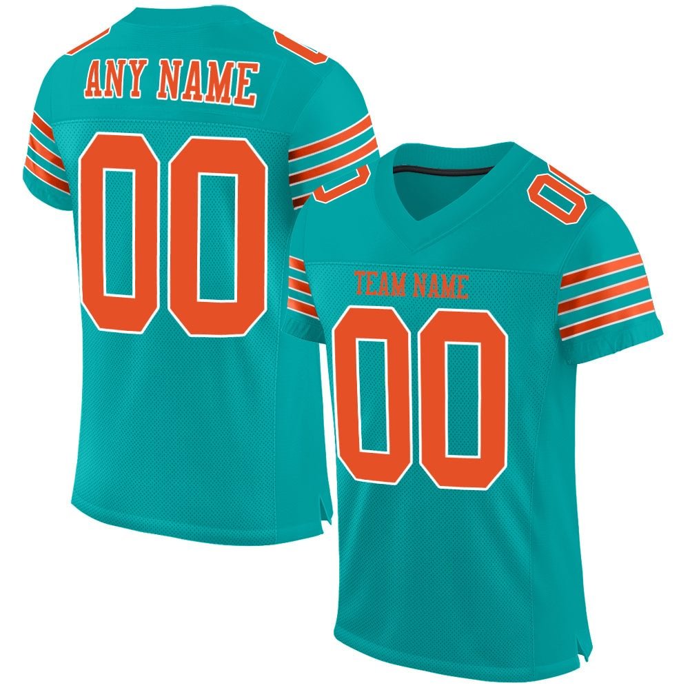 Custom Aqua Orange-White Mesh Football Jersey