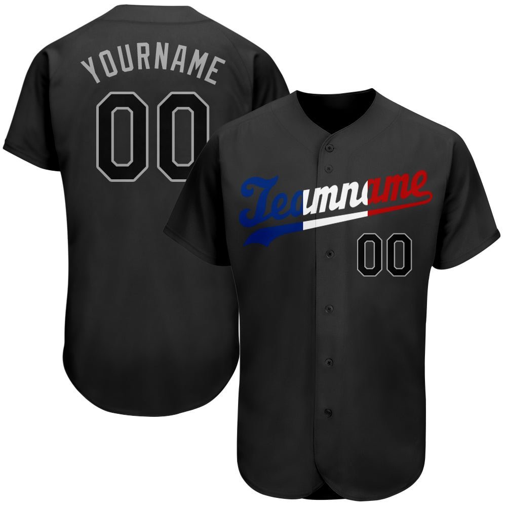 Custom Black Black-Royal Split Fashion Baseball Jersey