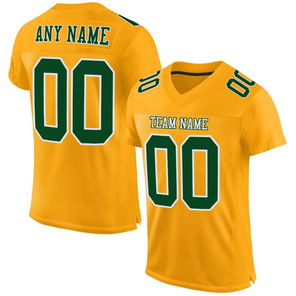 Custom Gold Green-White Mesh Football Jersey