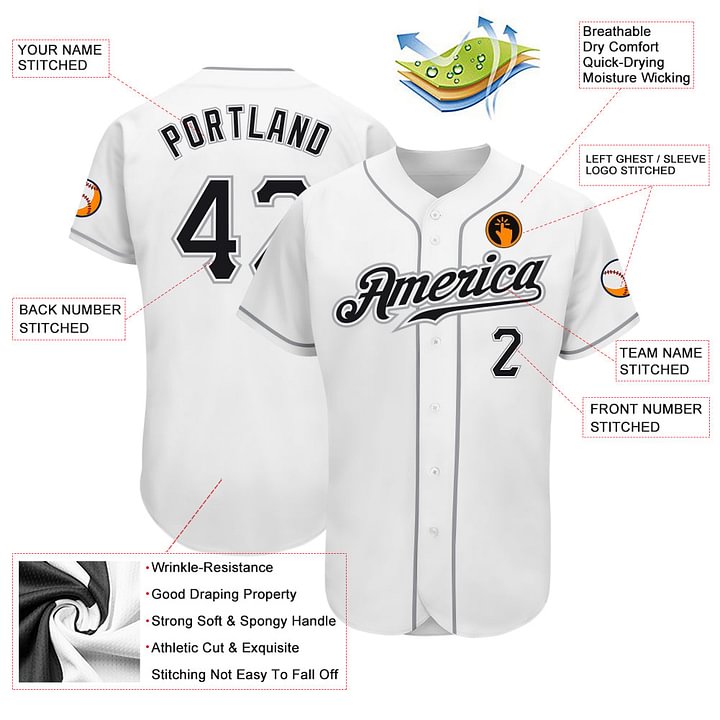 Custom White Black-Gray Baseball Jersey