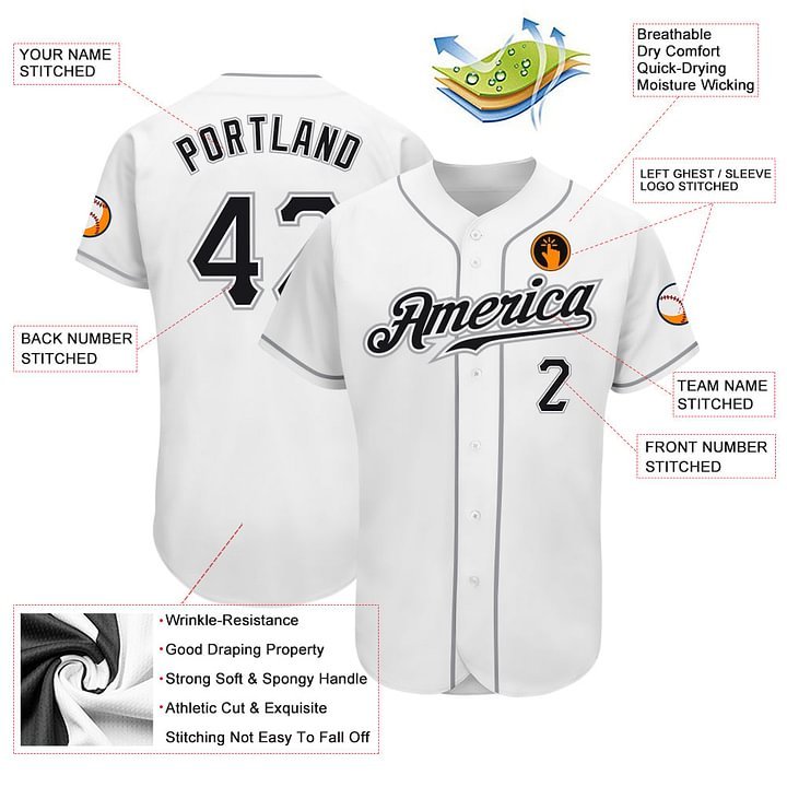 Custom White Black-Gray Baseball Jersey