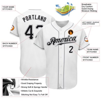 Custom White Black-Gray Baseball Jersey