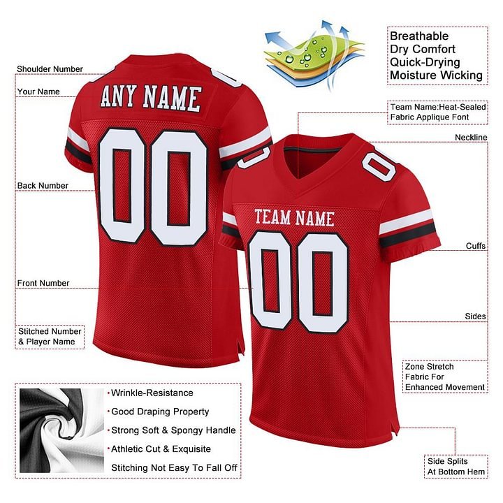 Custom Red White-Black Mesh Football Jersey