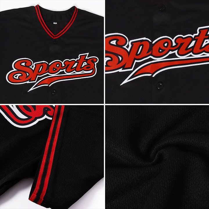 Custom Black Red-White Baseball Jersey