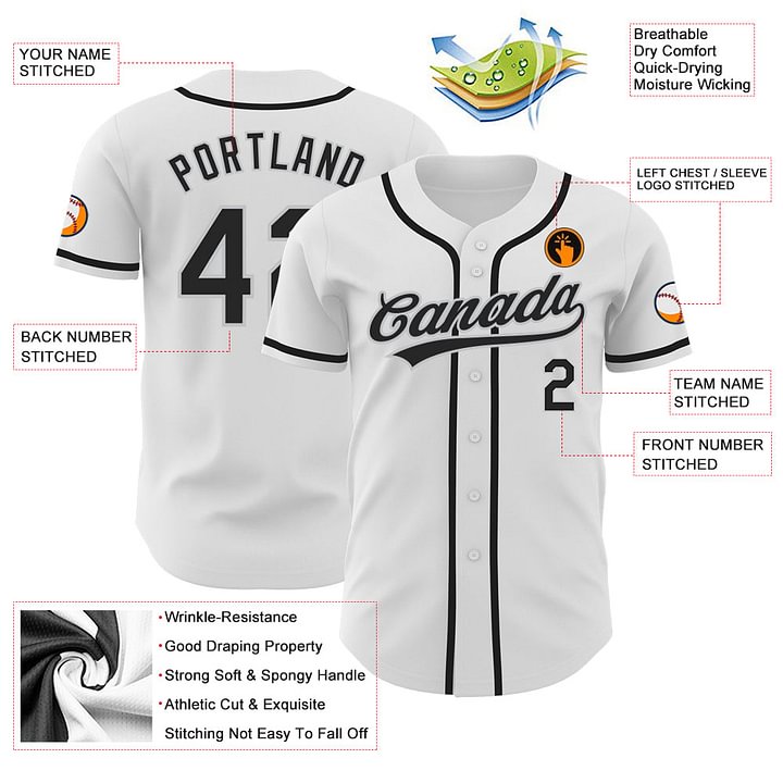 Custom White Black-White Baseball Jersey