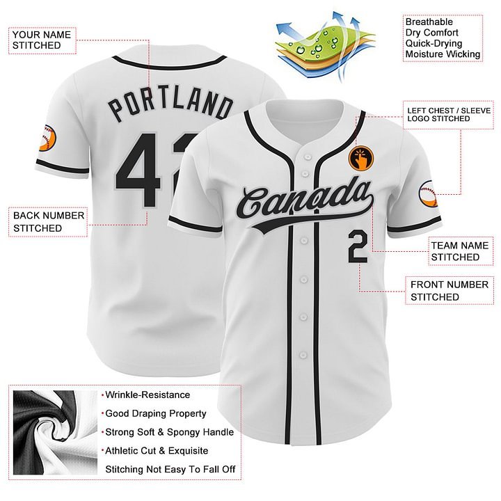 Custom White Black-White Baseball Jersey