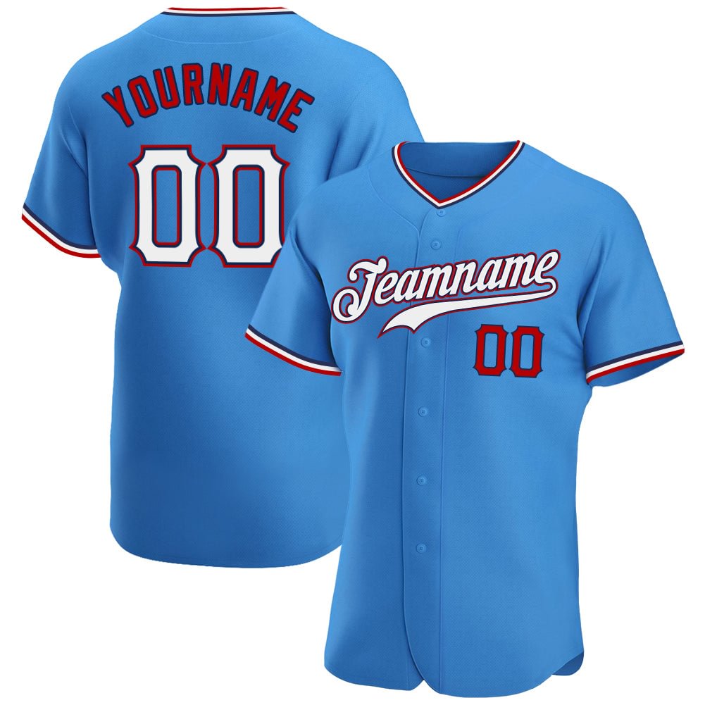 Custom Powder Blue White-Red Baseball Jersey