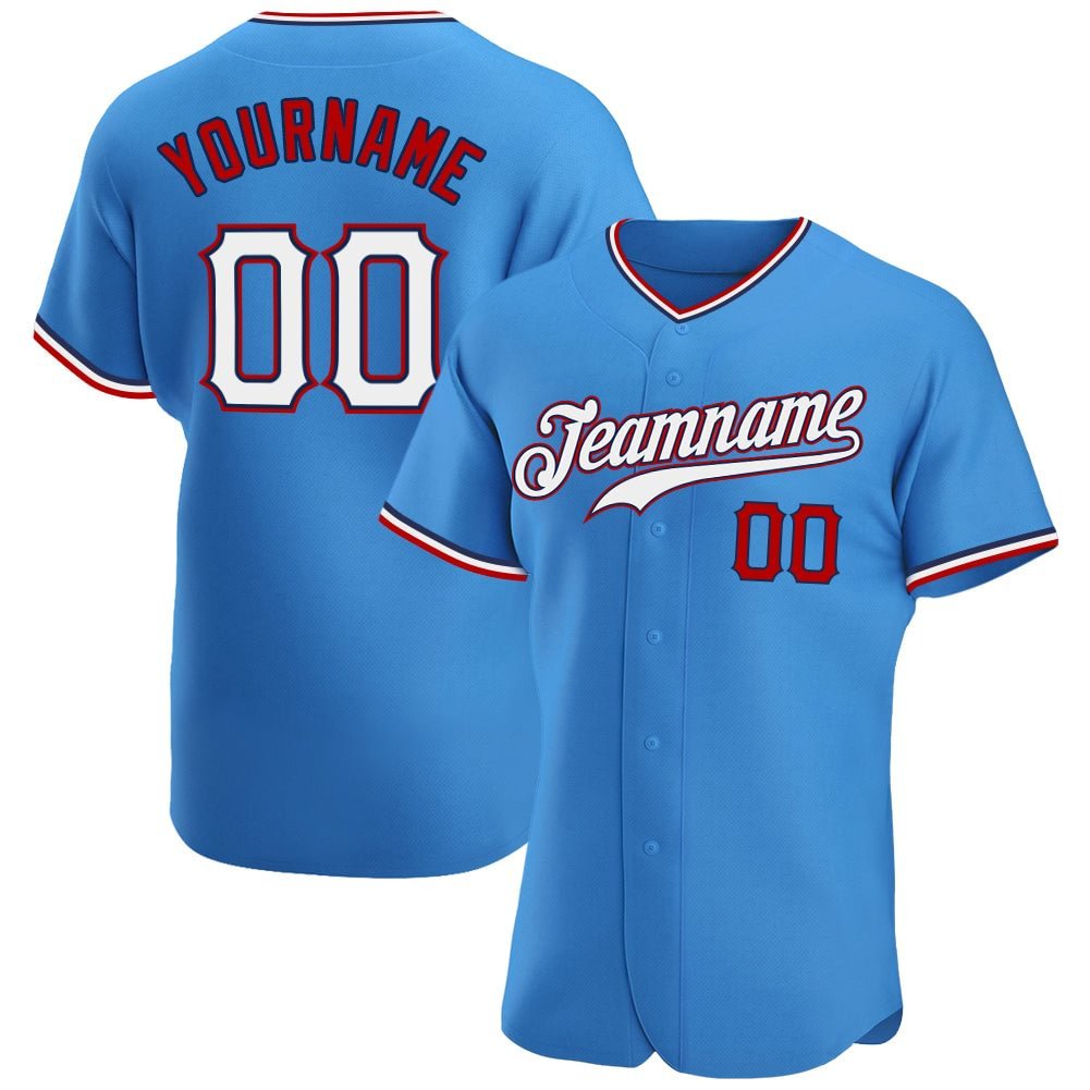 Custom Powder Blue White-Red Baseball Jersey