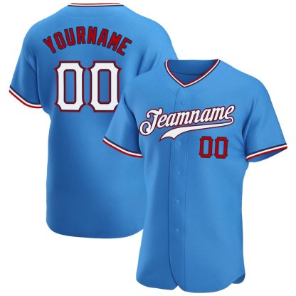 Custom Powder Blue White-Red Baseball Jersey