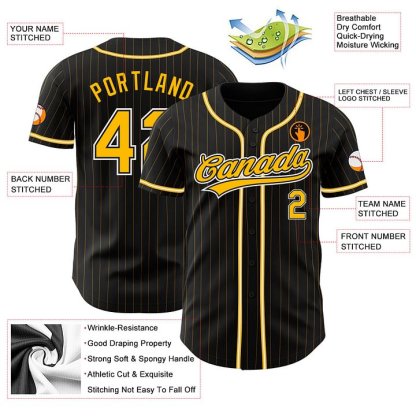 Custom Black Gold Pinstripe Gold-White Baseball Jersey