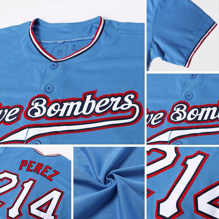 Custom Powder Blue White-Red Baseball Jersey