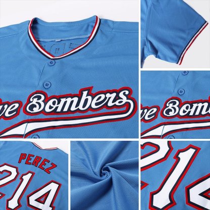 Custom Powder Blue White-Red Baseball Jersey