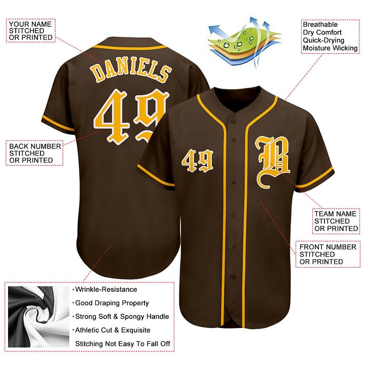 Custom Brown Gold-White Baseball Jersey